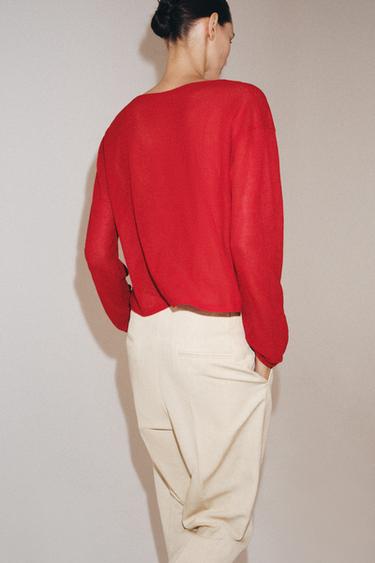PULL RUSTIQUE AJOURÉ - Rouge de Zara - Image 3