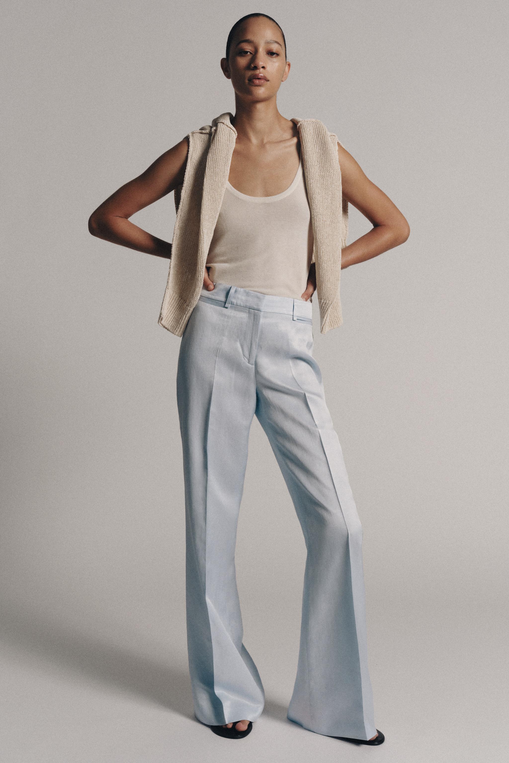 ZW COLLECTION リネンブレンド フレアパンツ - ライトブルー | ZARA