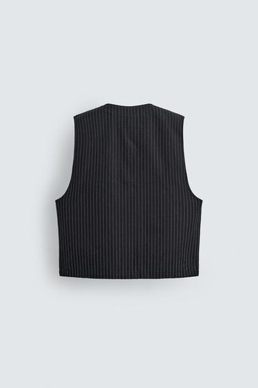 GILET EN DENIM À RAYURES - Bleu de Zara - Image 7