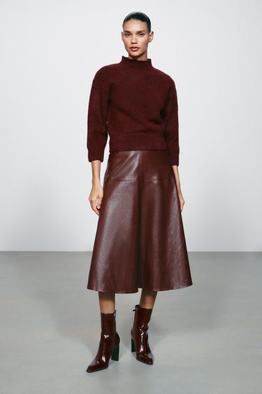 SOFT STRIK SWEATER MED HØJ HALS - burgundy fra Zara