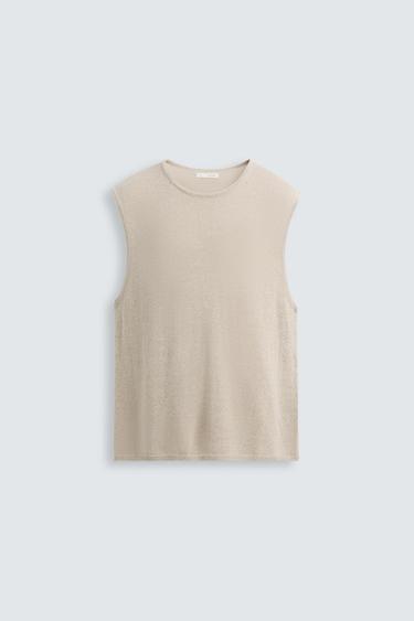 LINEN KNIT T-SHIRT - Light beige by Zara
