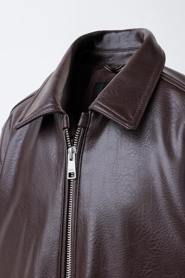 FAUX LEATHER JACKET WITH POCKETS - Brown by Zara - Image 4