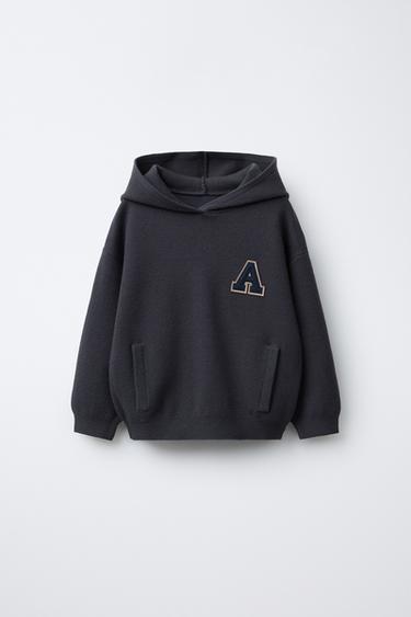 KNIT JUMPER WITH LETTER PATCH - Blue grey by Zara