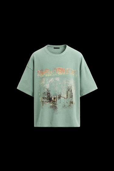 WASHED PRINT KNIT T-SHIRT - Light green by Zara - Image 0