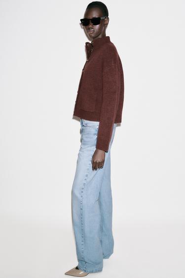 HIGH NECK KNIT CARDIGAN - Brown by Zara - Image 4