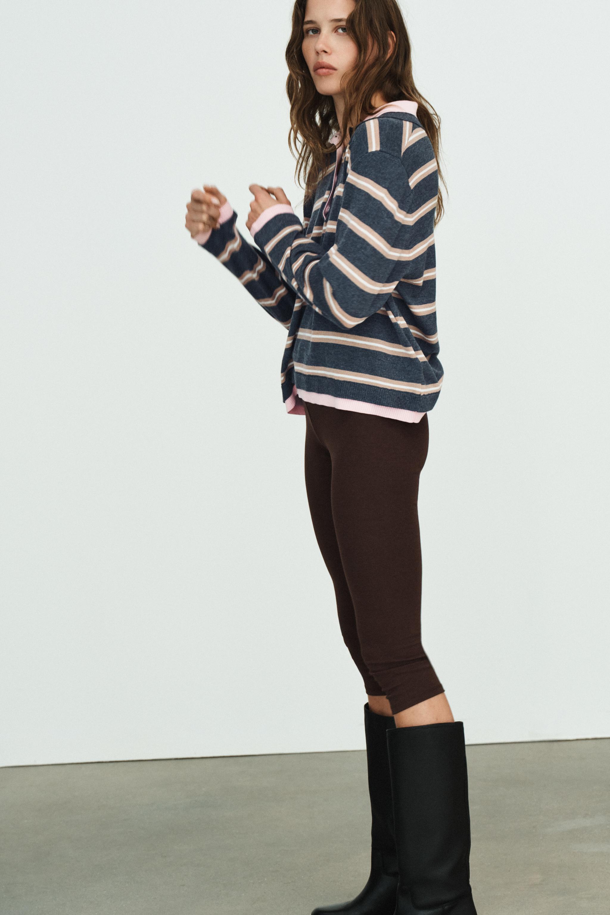 STRIPED COMBINED KNIT POLO SHIRT