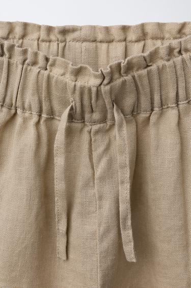 PANTALON 100% LIN FLEURS BRODÉES - Vison de Zara - Image 2