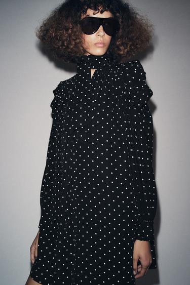 VESTIDO LUNARES PAÑUELO ZW COLLECTION - Negro de Zara