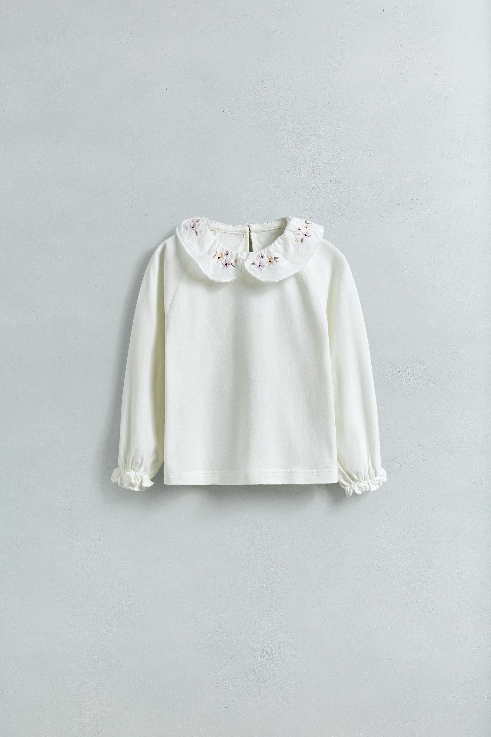 CONTRASTING PETER PAN COLLAR FLORAL TOP - Light ecru | ZARA