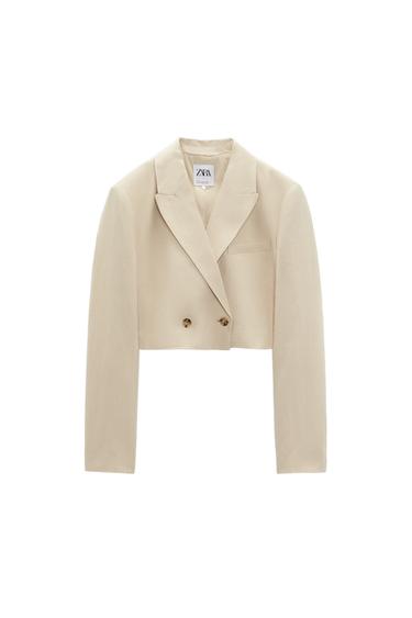 LINEN BLEND CROPPED BLAZER