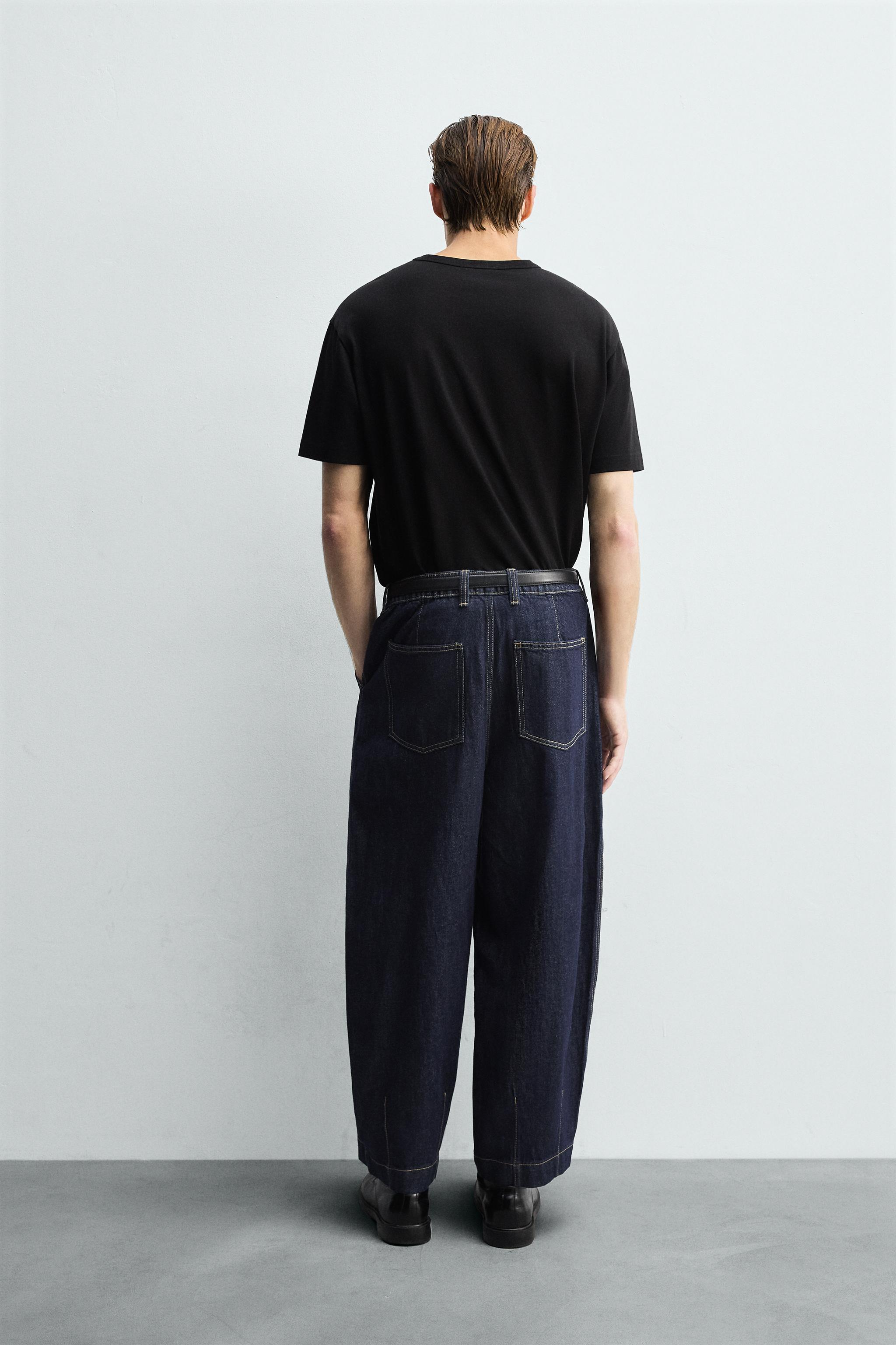 デニムチノワイドフィットプリーツパンツ - ブルー | ZARA Japan / 日本