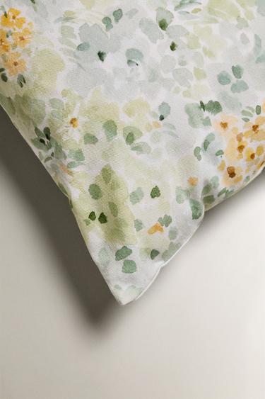 WATERCOLOUR FLORAL PRINT CUSHION COVER - Green by Zara - Image 1