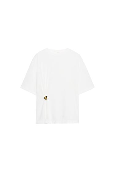T-SHIRT HEAVY COTTON À DÉCOR - Blanc cassé de Zara