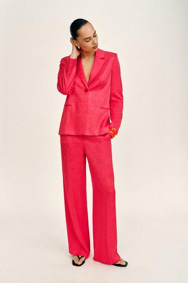 JACQUARD STRAIGHT-LEG TROUSERS - Raspberry by Zara