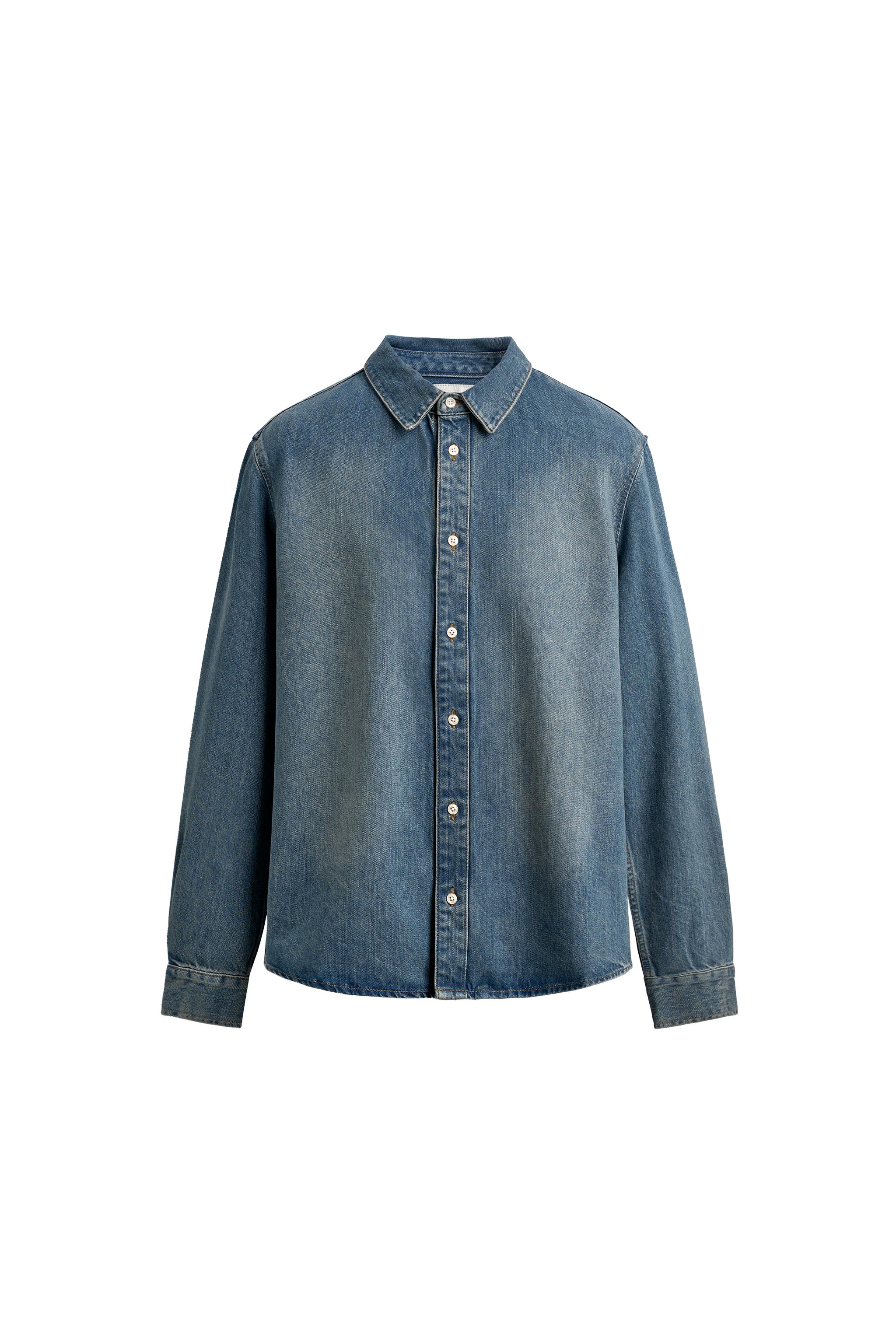 コットン＆レーヨンデニムシャツジャケット - ミディアムブルー | ZARA 