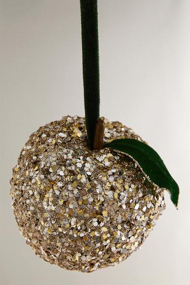 GLITTERY APPLE CHRISTMAS TREE DECORATION - Gold by Zara - Image 2
