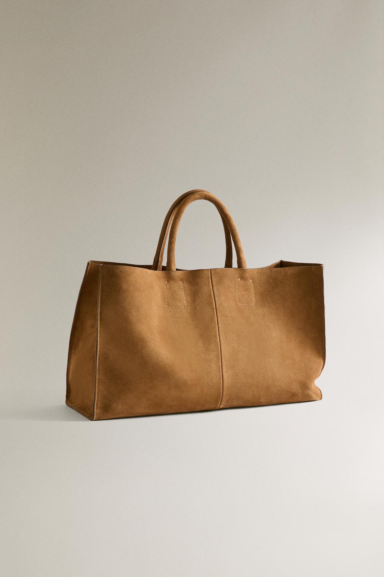 MAXI LEATHER SUEDE BAG — Camel Brown