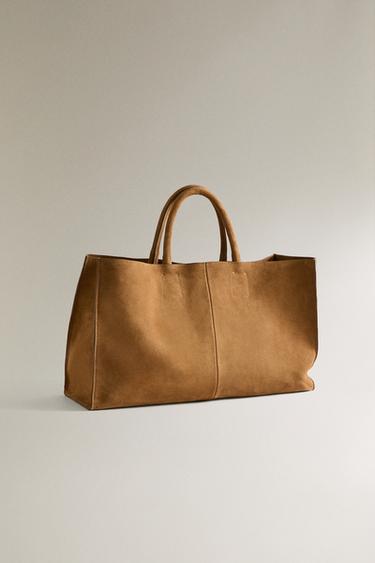 MAXI LEATHER SUEDE BAG — Camel Brown 1