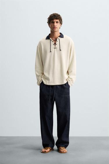 TEXTURED SWEATSHIRT WITH DRAWSTRING - Ecru by Zara - Image 0
