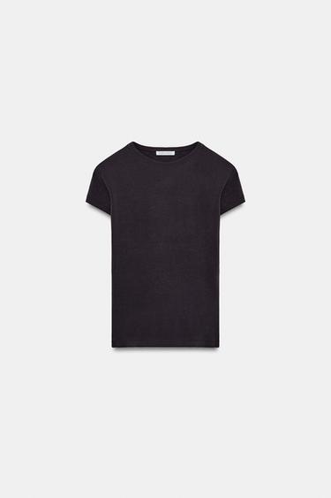 Zara SLIM FIT SHORT SLEEVE T-SHIRT - Brown