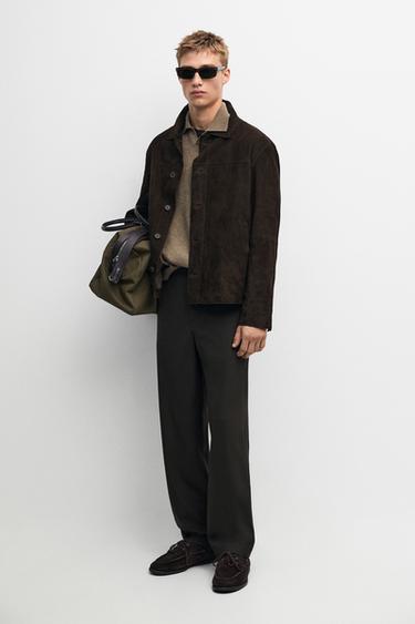 Sobrecamisa bolsillo piel ante - Chocolate de Zara