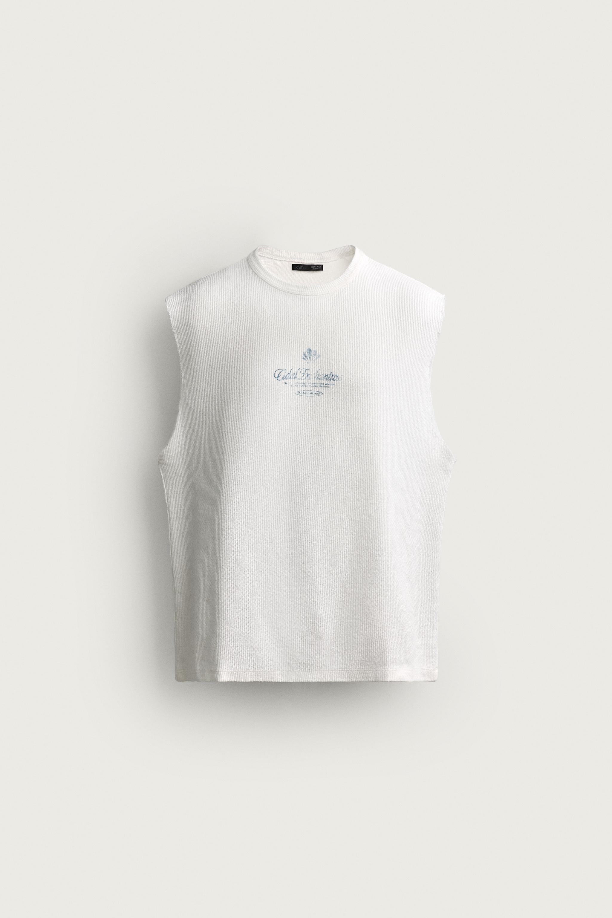 WASHED PRINTED KNIT TANK TOP — White