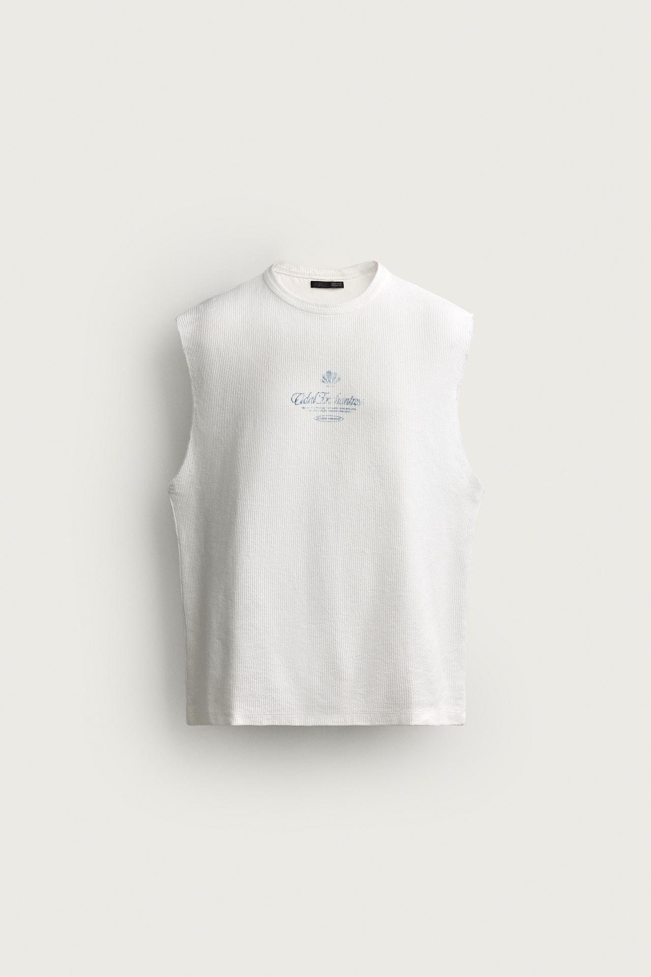 WASHED PRINTED KNIT TANK TOP — White