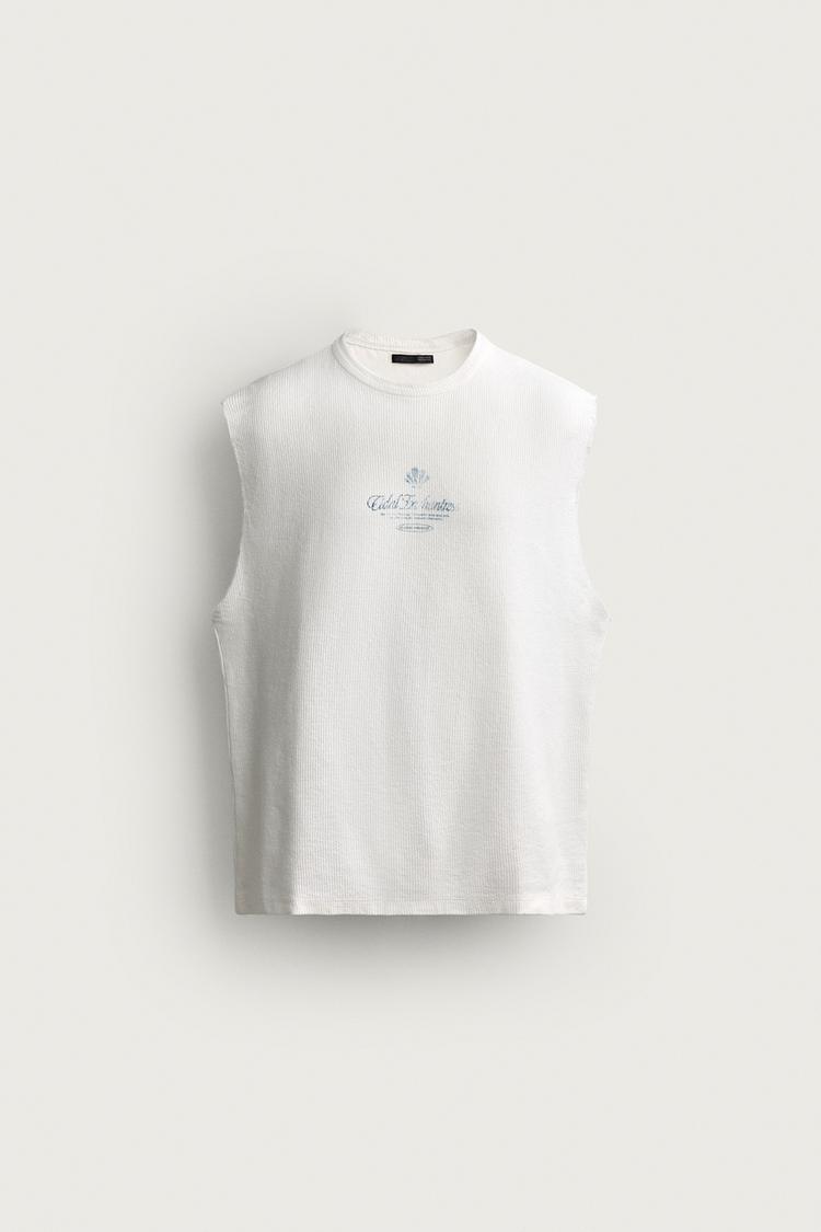 WASHED PRINTED KNIT TANK TOP — White
