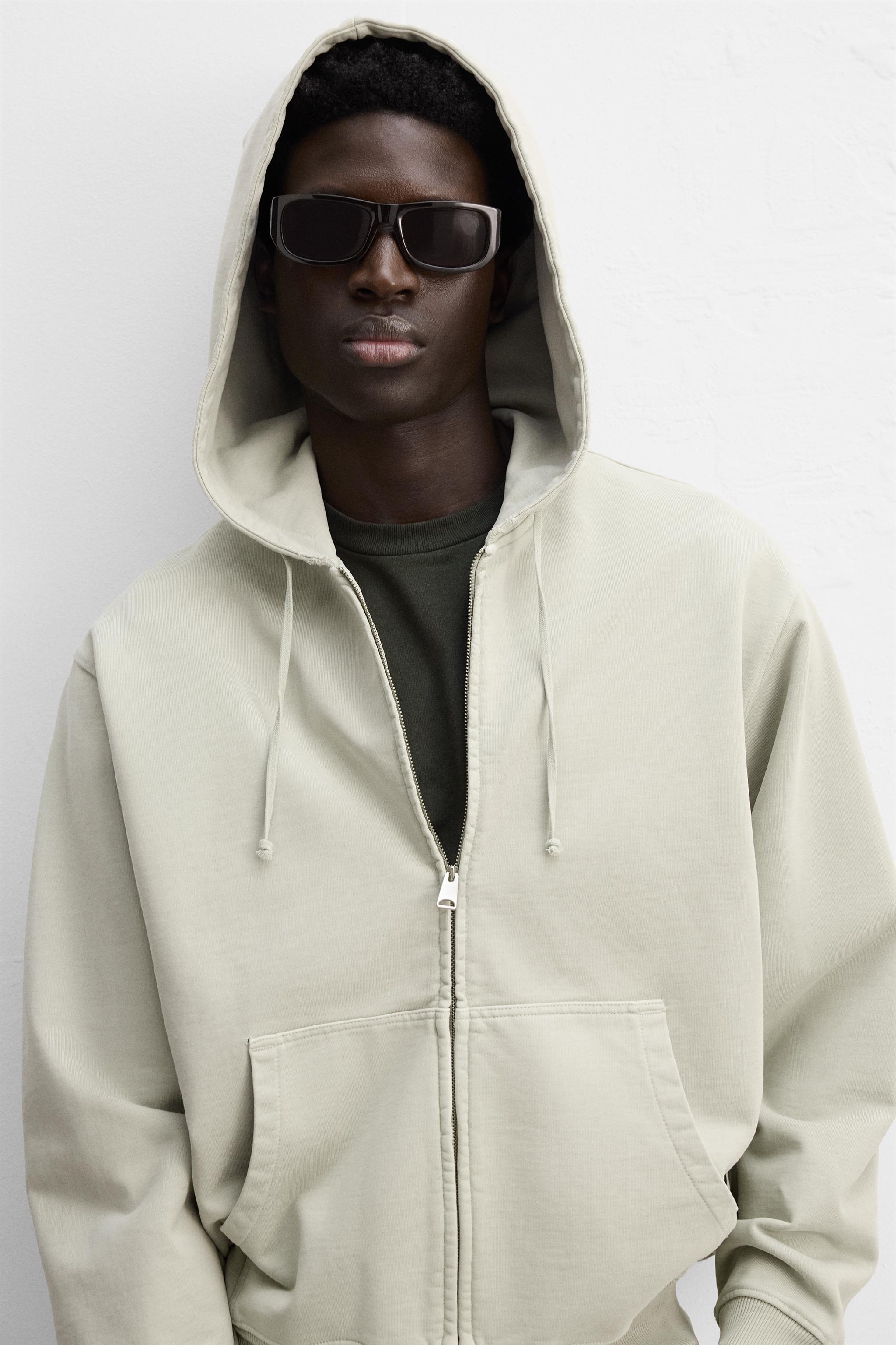 ウォッシュ加工ジップアップフーディ - ライトベージュ | ZARA