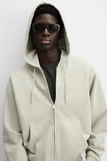 WASHED ZIP-UP HOODIE - Light beige by Zara - Image 6