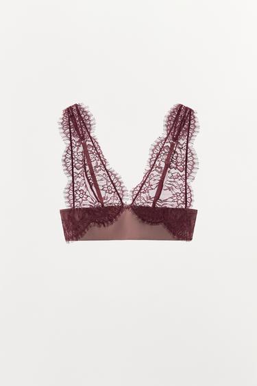 CONTRAST LACE TRIANGLE BRALETTE - Dusty pink by Zara - Image 3