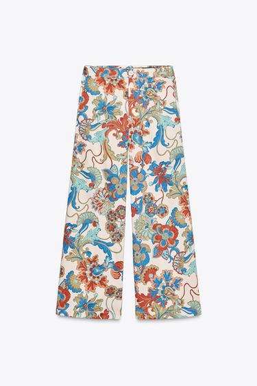 Zara ZW COLLECTION FLORAL MINI FLARE PANTS - Multicolored