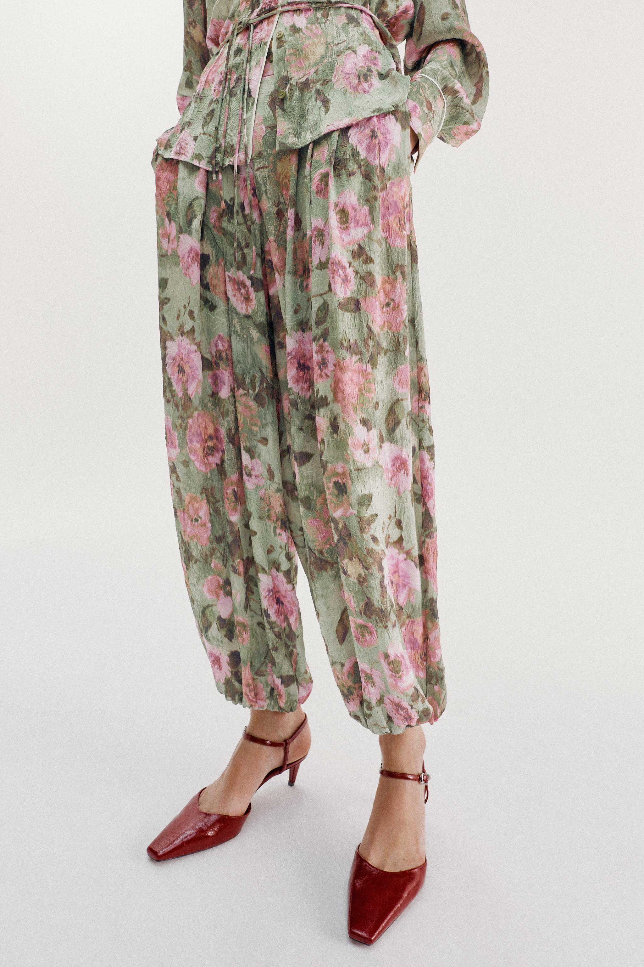 Женские брюки Zara FLORAL PRINT BALLOON TROUSERS — фото 2