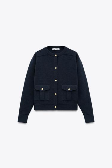 KNIT CARDIGAN WITH GOLDEN BUTTONS - Navy blue by Zara - Image 3