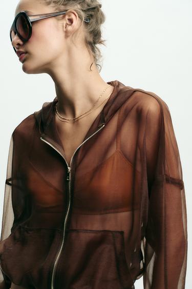 BLOUSON À CAPUCHE EN ORGANZA - Marron de Zara - Image 2