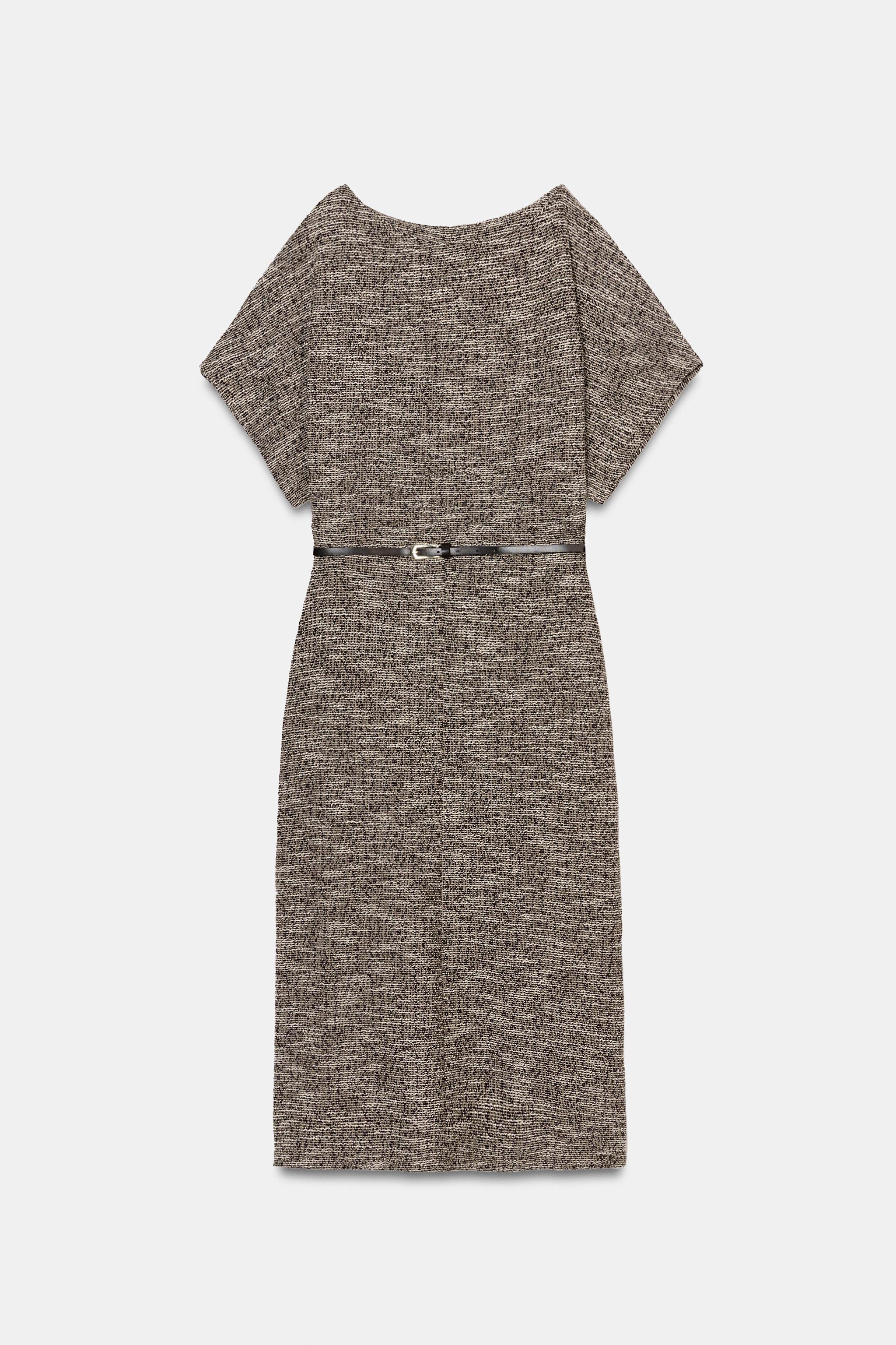 ROBE MI-LONGUE TEXTURÉE AVEC CEINTURE
