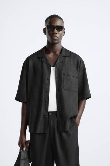 VISCOSE - LINEN BLEND SHIRT - Black by Zara