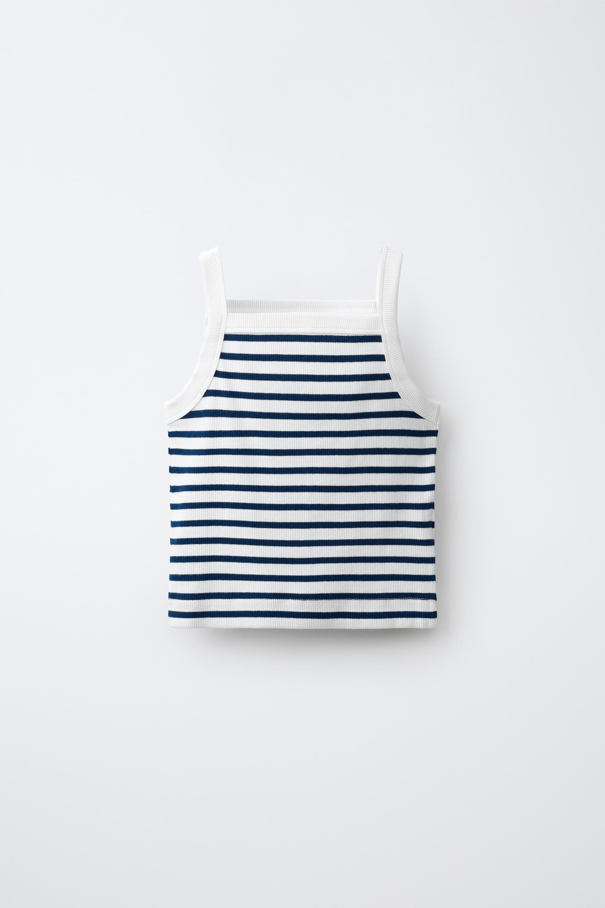STRIPED RIBBED TANK TOP — Striped