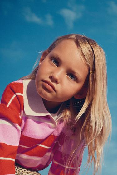STRIPED DOG KNIT POLO SHIRT - Pink by Zara