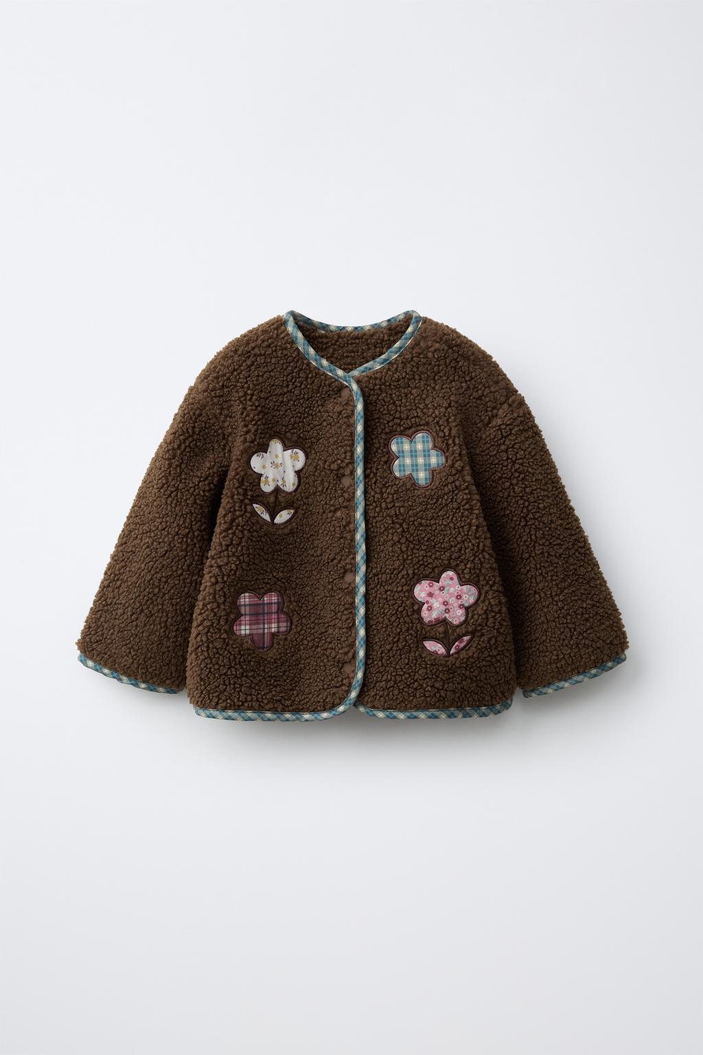 FLEECE JACKET WITH FLOWER PATCHES