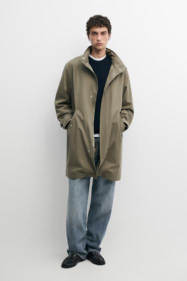 Zara Long high neck 100% cotton parka - Light khaki - Image 0