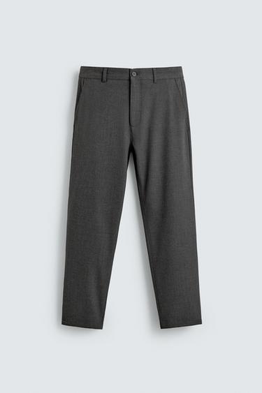 Zara TEXTURED STRETCH CHINO PANTS - Gray / Natural
