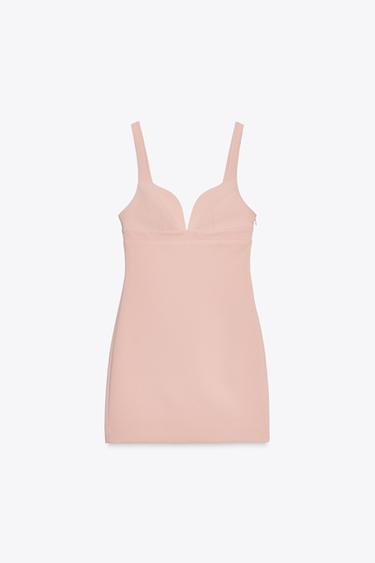 VESTIDO CORTO ELASTICO LAZO - Rosa lavado de Zara