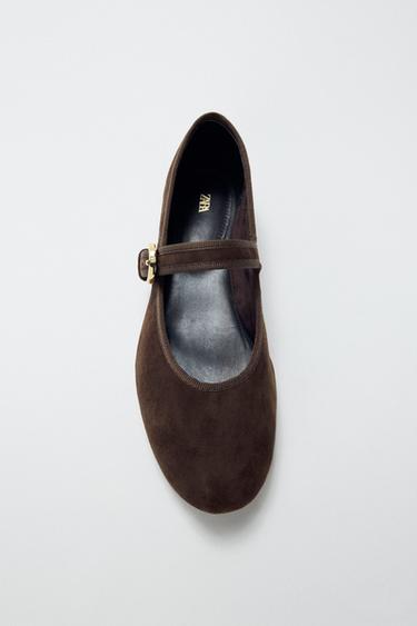 SUEDE BALLET FLATS - Chocolate Brown by Zara