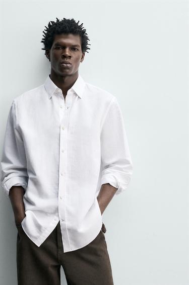 CHEMISE REGULAR FIT COTON-LIN - Blanc de Zara - Image 5