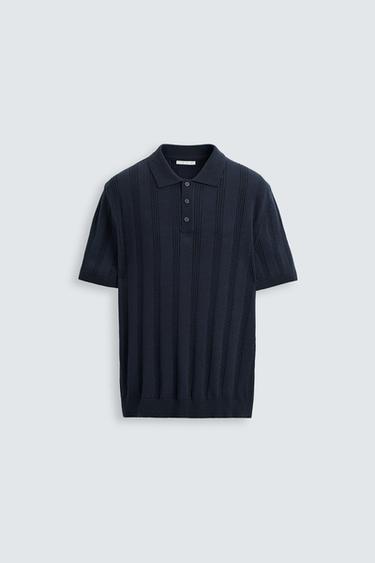 POLO DE MALHA CANELADA - Azul-marinho da Zara