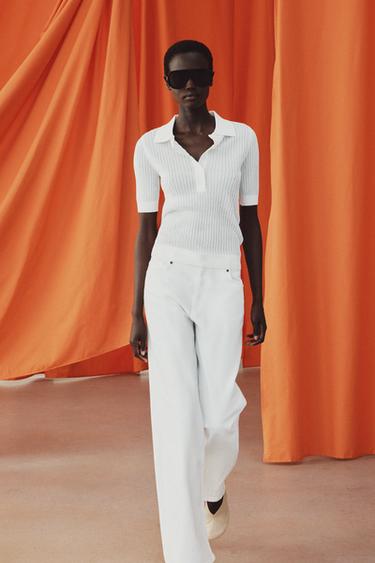 SEMI-SHEER KNIT POLO SHIRT - White by Zara