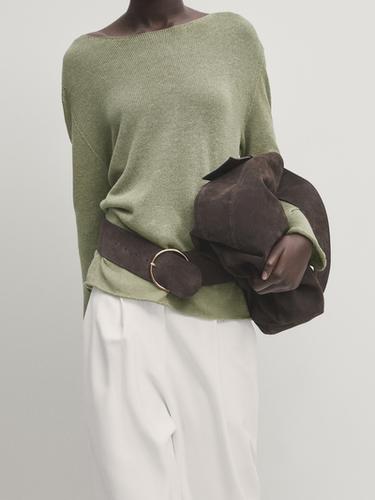 Bolso de hombro piel serraje - Marrón de Zara