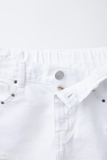RIPPED AND STUDDED DENIM BERMUDA SHORTS - White by Zara - Image 2