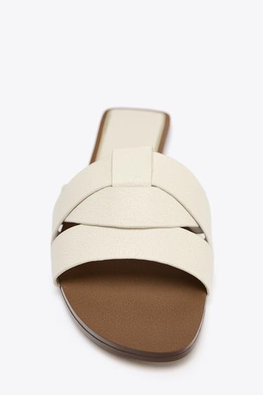 FLAT CRISS-CROSS LEATHER SLIDER SANDALS - White by Zara - Image 4